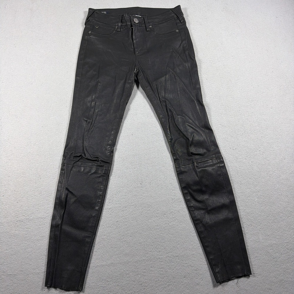 True Religion Lamb Leather Pants Womens 26 Black Halle Mid Rise Super Skinny